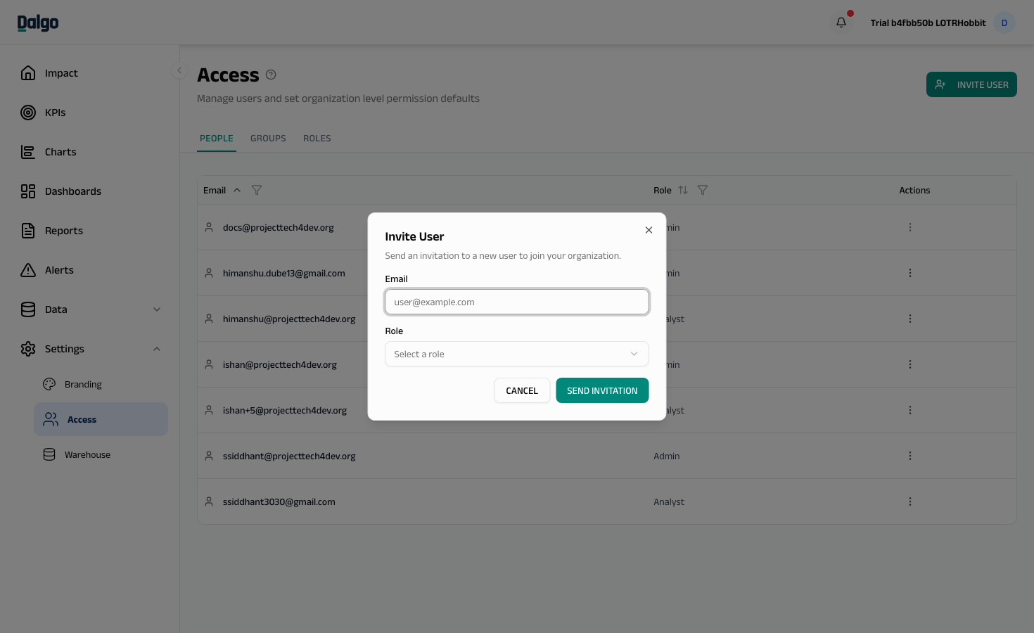 Invite User dialog