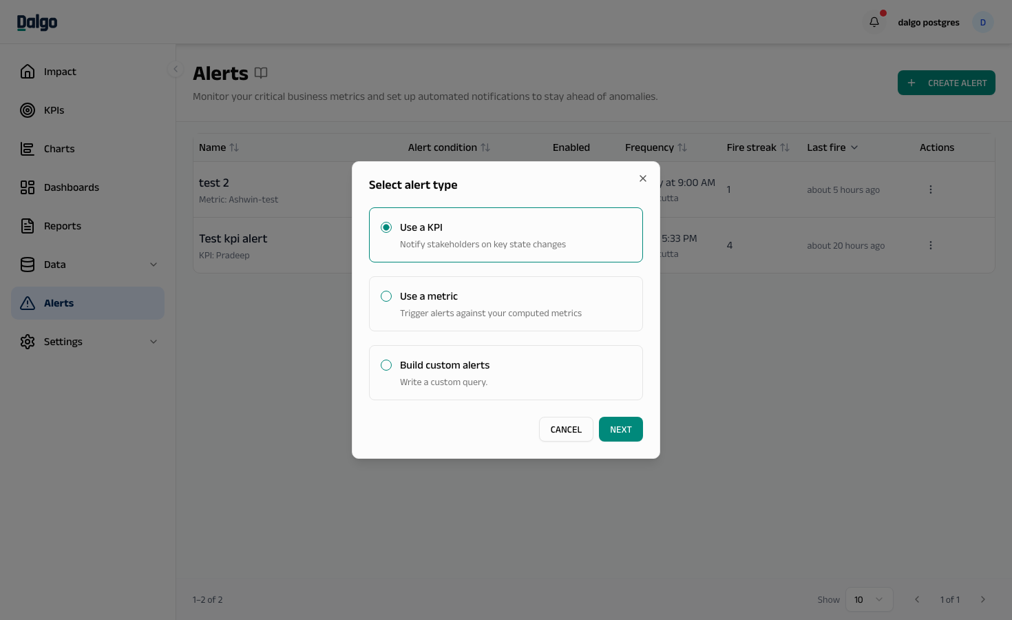 Select alert type