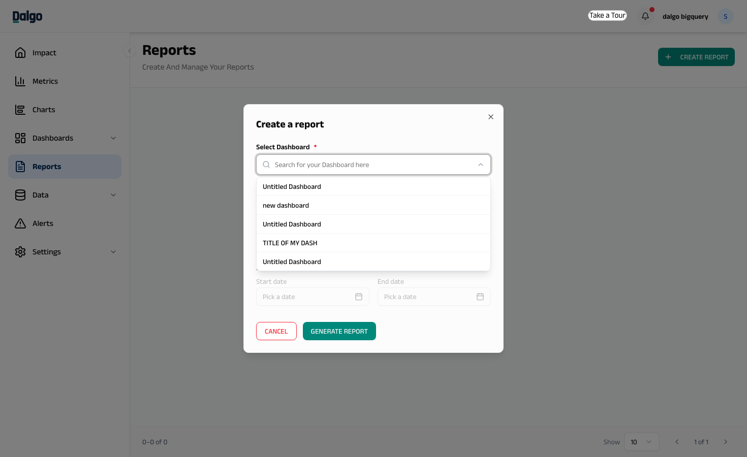 Create report dialog