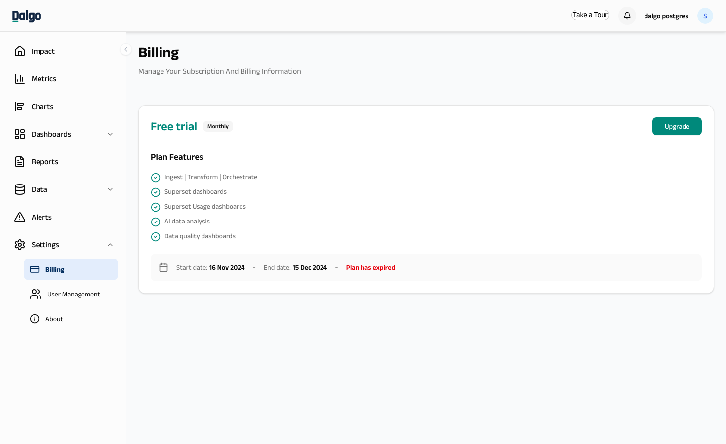 Billing page