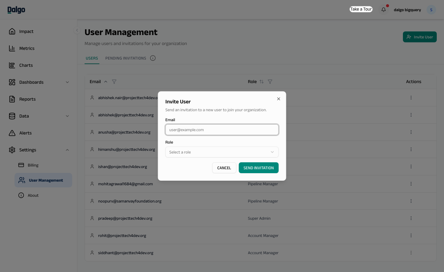 Invite User dialog