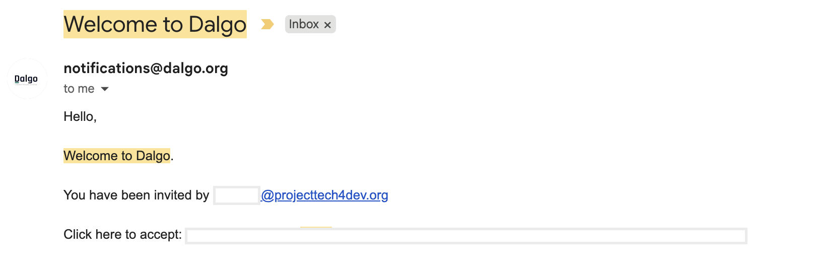Welcome email